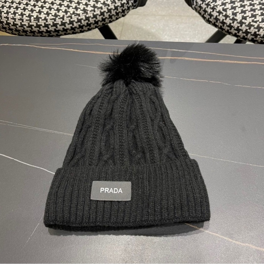 Sophisticated Prada Black Pom-Pom Beanie